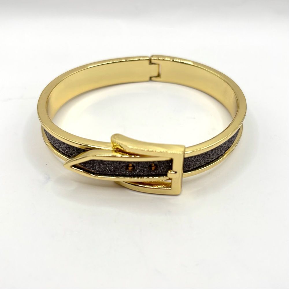 Gold and Black Sparkle Buckle Bangle Bracelet